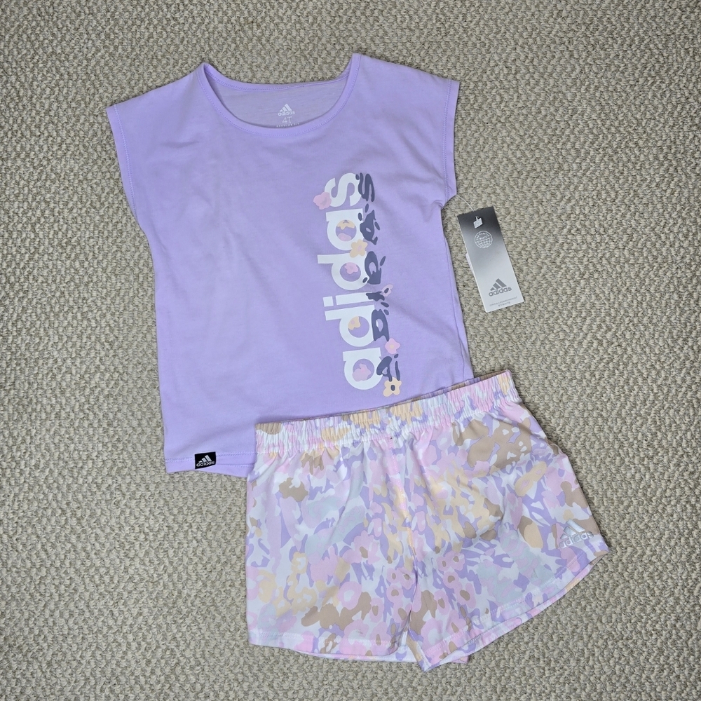 Adidas Purple T-Shirt and Shorts Set 4T